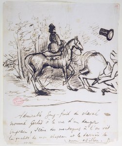 George Sands hest som viser sangfroid bak snublehesten til Alfred de Musset (1810-57), september 1833